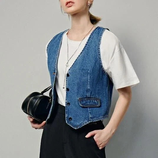 Elegant sleeveless v-neck button vest in solid colors for casual and daily wear