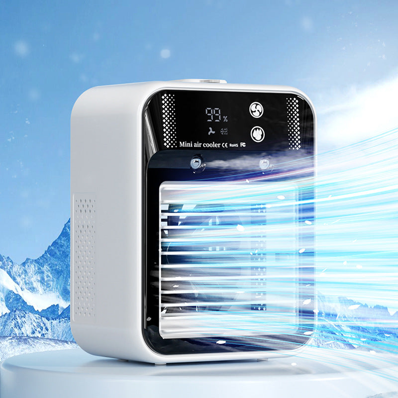 Desktop Cooling Fan Powerful Portable Air Conditioner with Water Cooling and Humidifying Capabilities-Portable Air Conditioner Fan - 3-in-1 Mini Air Cooler & Humidifier with Dual Mist, 500ml Tank & USB Rechargeable Battery for Home and Office