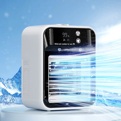 Desktop Cooling Fan Powerful Portable Air Conditioner with Water Cooling and Humidifying Capabilities-Portable Air Conditioner Fan - 3-in-1 Mini Air Cooler & Humidifier with Dual Mist, 500ml Tank & USB Rechargeable Battery for Home and Office