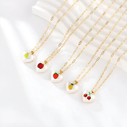 Geometric heart-shaped fruit pendant necklace on an adjustable metal chain