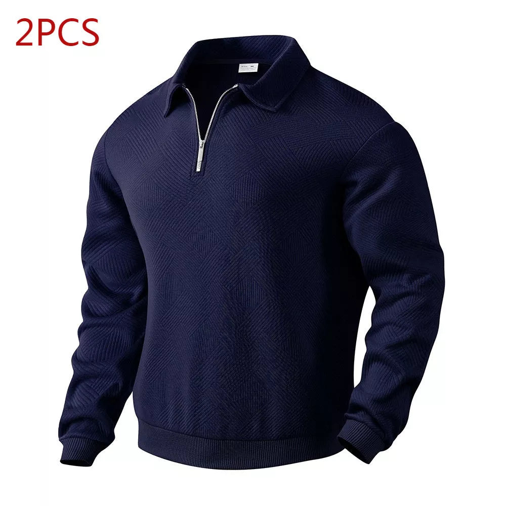 Men's Jacquard Half-Zip Sweatshirt in solid colors with unique lapel design