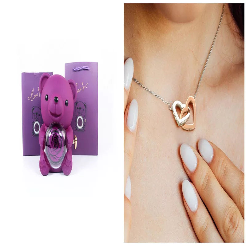 Eternal Rose Teddy Bear Jewelry Box with rotating drawer and preserved rose