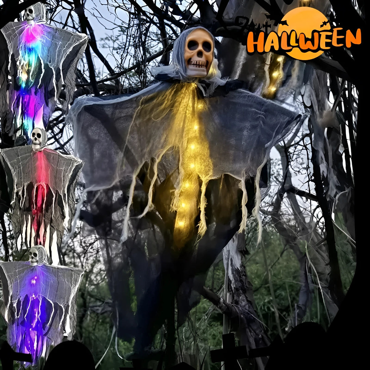 85cm Halloween hanging ghost skull skeleton prop in colour, purple, red, or warm colour for indoor outdoor yard party decoration