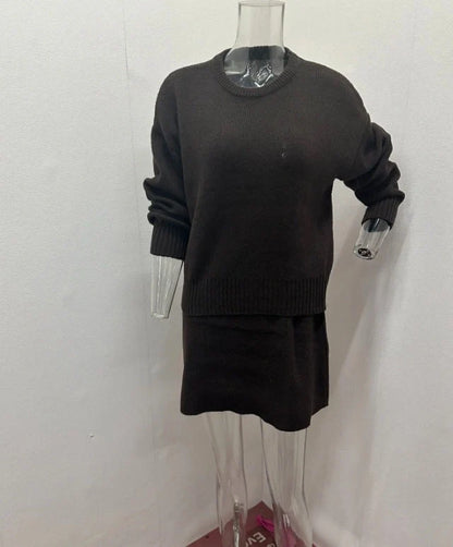 Stylish two-piece knit sweater and mini skirt set for women in a variety of classic colors