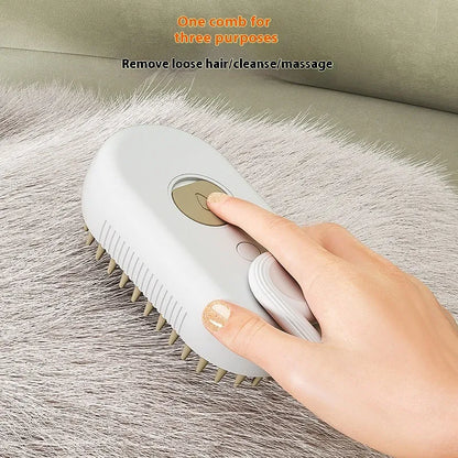 Dog grooming spray bottle and massaging comb kit on a white background.