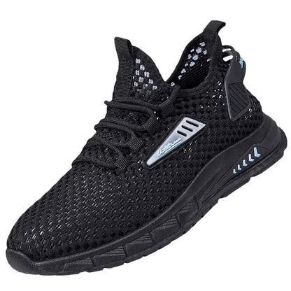 Men's black mesh sneakers with breathable design and lightweight EVA sole