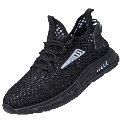 Men's beige mesh breathable sneakers with synthetic leather upper and lace-up closure