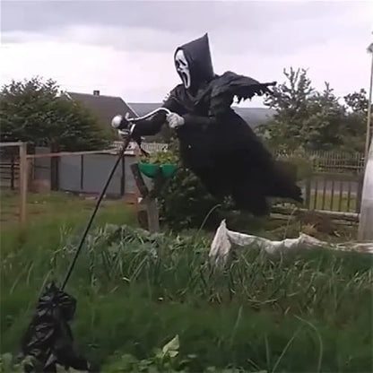 Plastic skeleton scarecrow with screaming skull design measuring 70cm tall for Halloween gardens