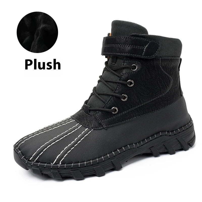 Warm lace-up winter snow boots with fleece lining, waterproof and anti-slip rubber soles, and stylish velvet or single-color options