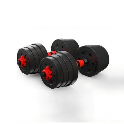 Red rubber-coated concrete adjustable dumbbells set, 10-40kg weights for household fitness barbell training