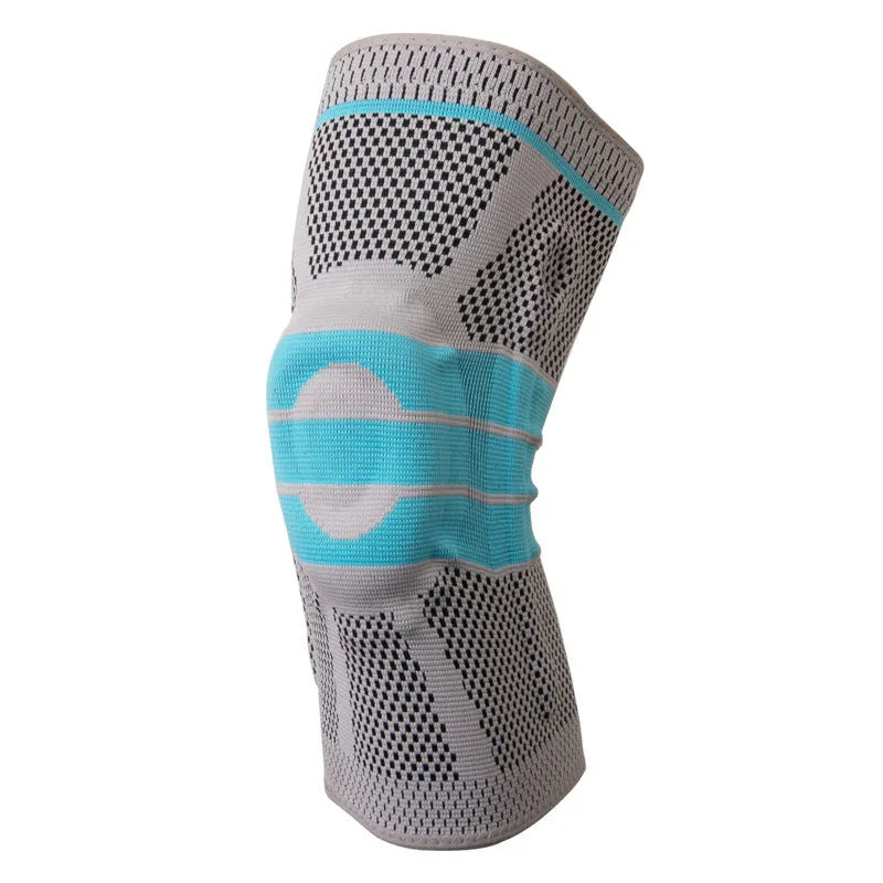 Sky blue silicone and elastic fibre basketball knee pads for running, shown in size L.