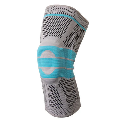 Sky blue silicone and elastic fibre basketball knee pads for running, shown in size L.