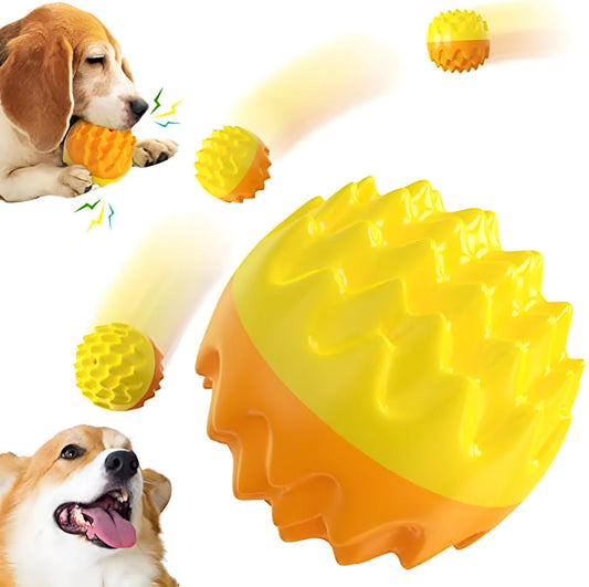 Blue and orange durable rubber squeaky dog ball with spiky texture for teeth cleaning