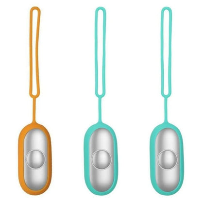 Hand-held micro-current sleep aid device in grey, green, and orange colour options