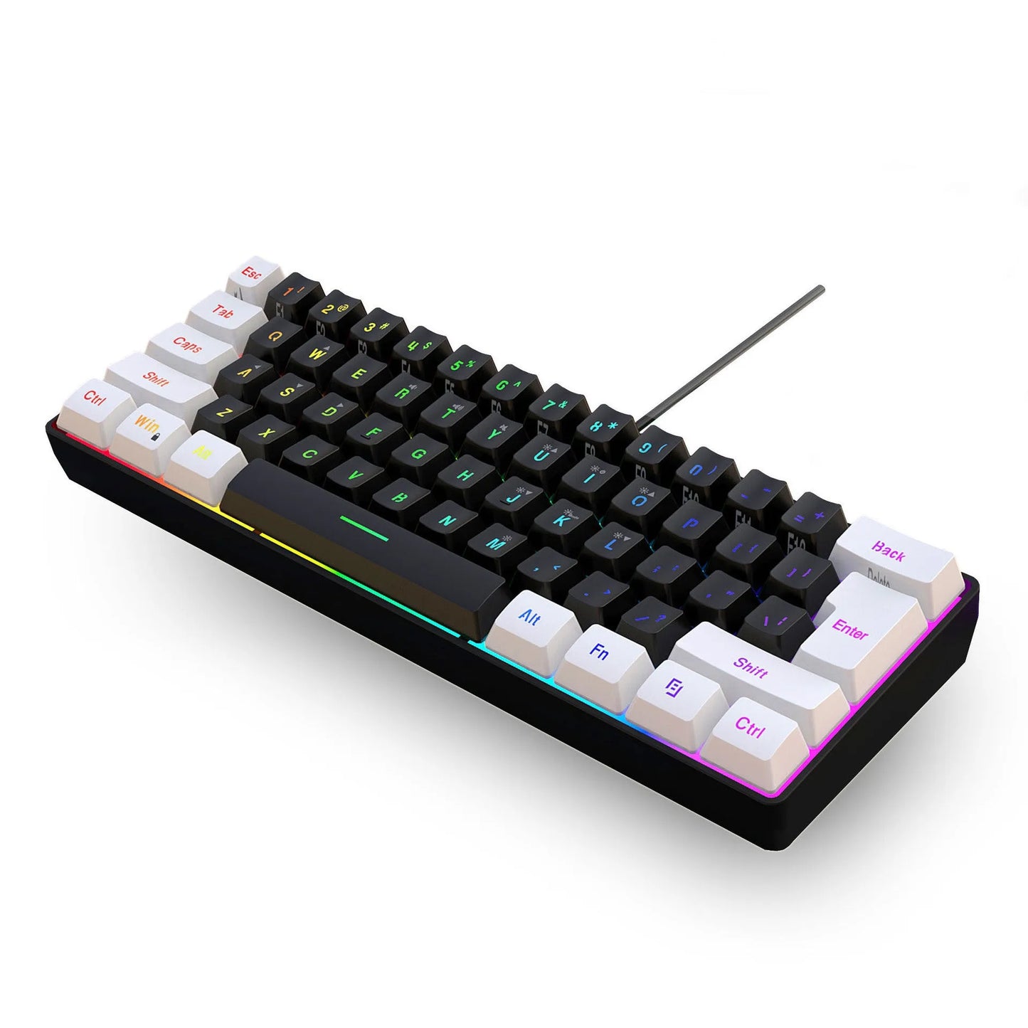 Simple wired 61 key membrane keyboard in white and black colour with 1.7 metre cable