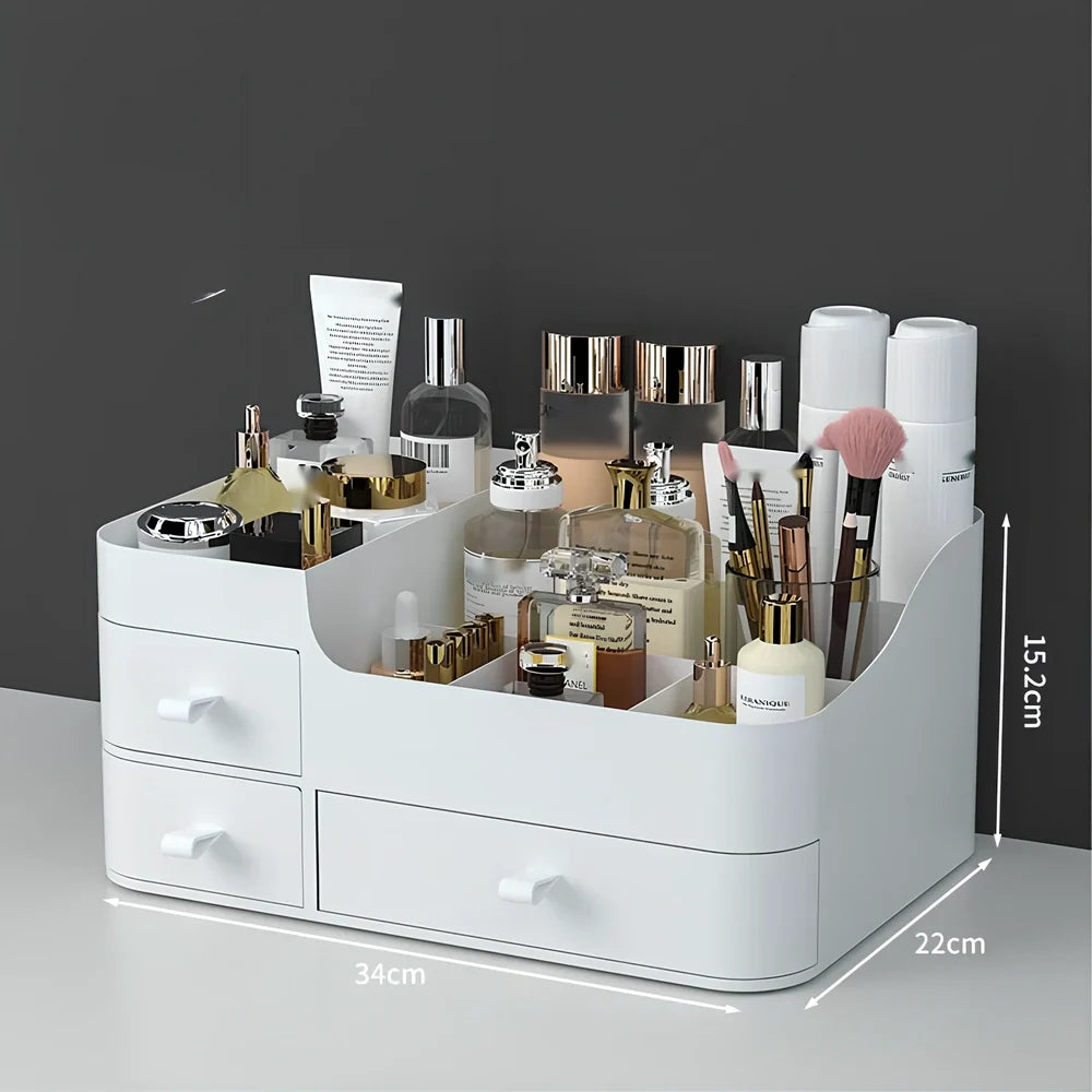 Rectangular toiletries organiser in white with Nordic design on wooden desktop