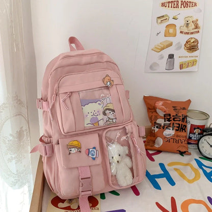 Girls' backpack with 29×12×40cm dimensions in black, white, green, and pink colour options