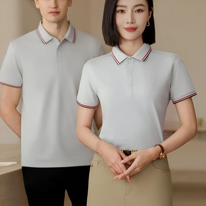 Men's solid colour cotton lapel t-shirt with short sleeves for summer work clothes