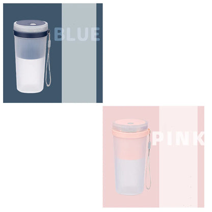 Portable USB rechargeable blender cup in blue, green, or pink with 300ml capacity and detachable blades