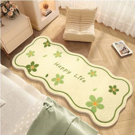 Flower shaped cashmere bedside blanket with cartoon alien design in gradient flower pattern