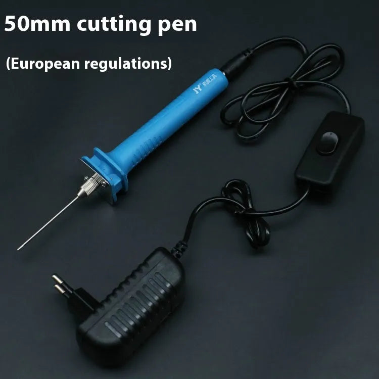 Blue plastic-handled electric heating cutter pen for cutting foam and pearl cotton.