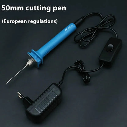 Blue plastic-handled electric heating cutter pen for cutting foam and pearl cotton.