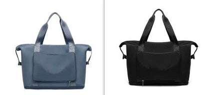 Roomy and foldable gym bag for women with waterproof Oxford fabric, multiple pockets, and wet/dry separation compartment