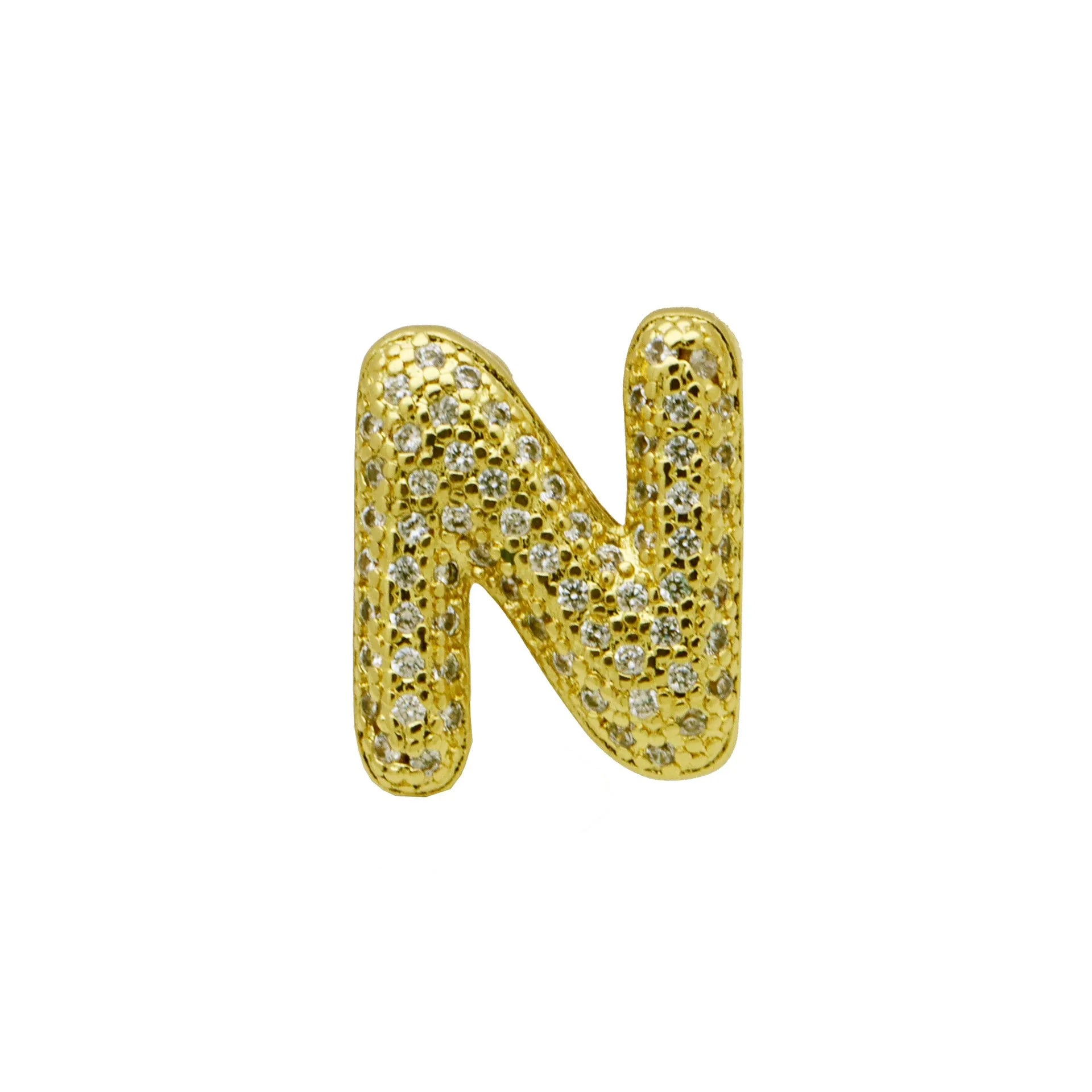 Retro style copper bracelet with English letter charm featuring micro inlaid zirconium stones in gold plating