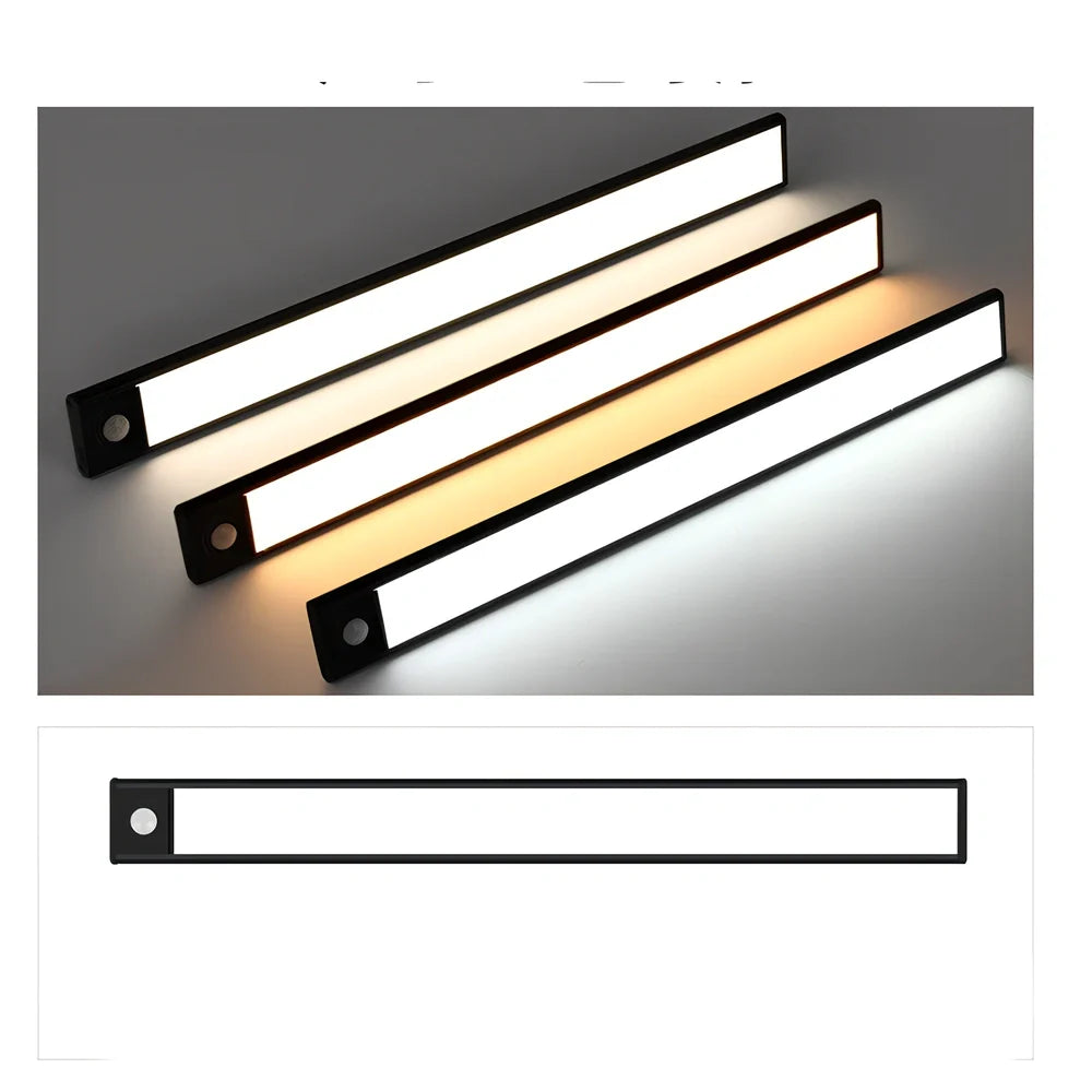 Thin aluminium motion sensor light bar in silver or black, lengths 20cm to 80cm