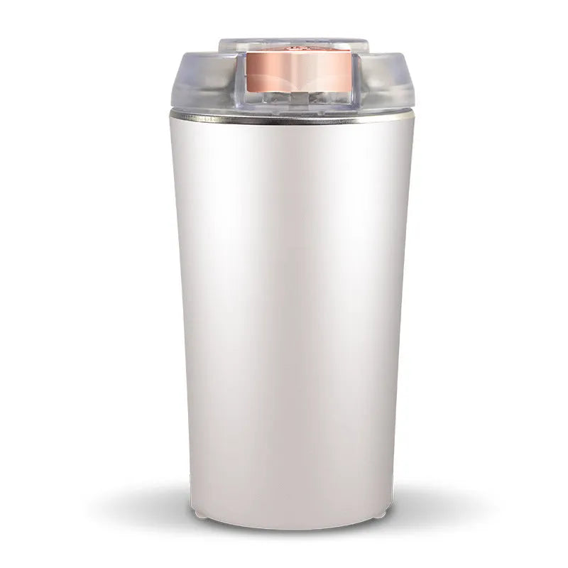 Mini flour mill and grinder in blue with adjustable particle size for chilli, pepper, and grain crushing