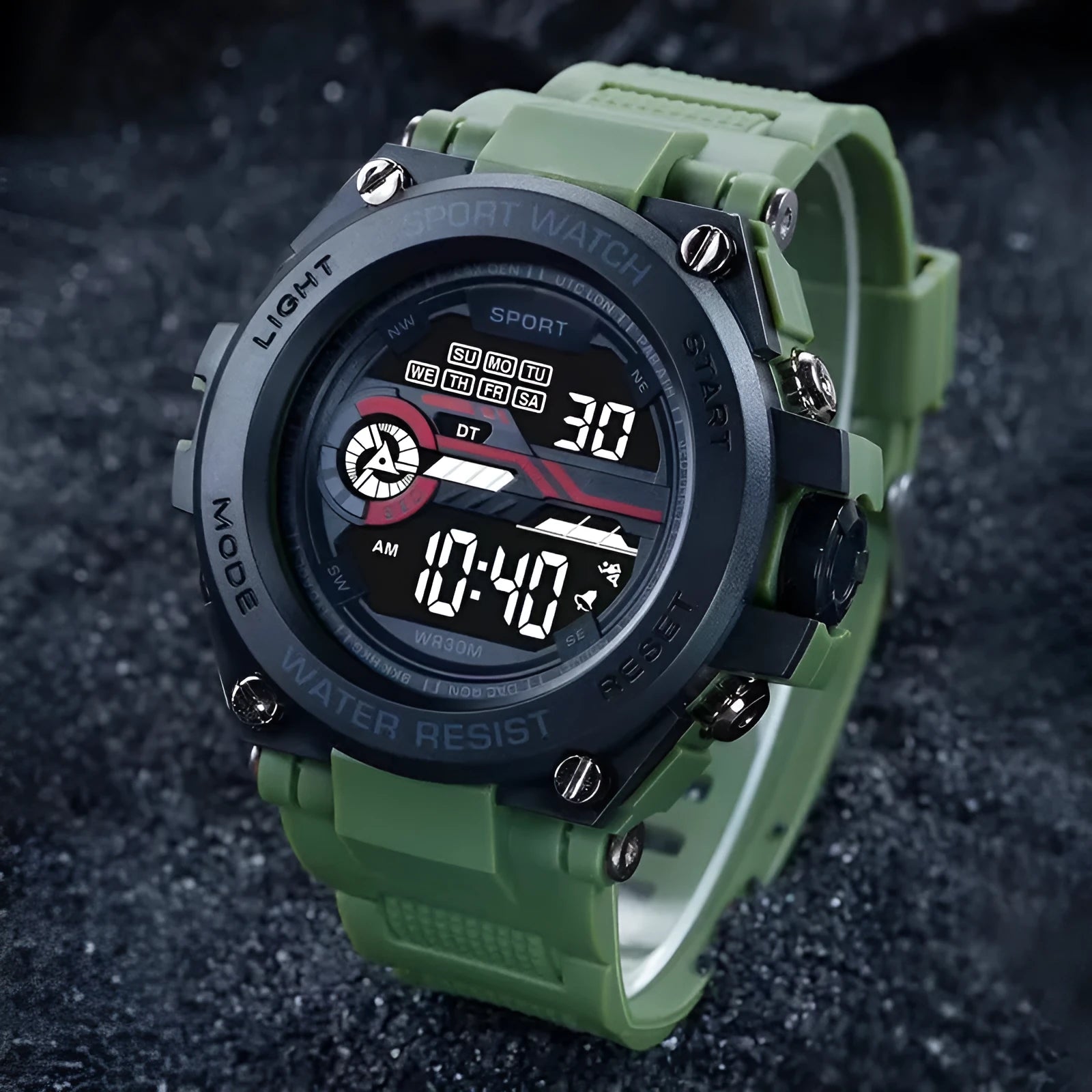 Electronic digital watch for teenagers in one of ten colour options, showing digital display.