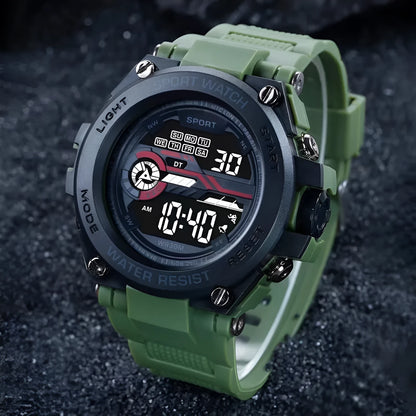 Electronic digital watch for teenagers in one of ten colour options, showing digital display.