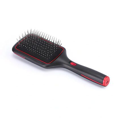 Black wireless straight hair comb with tourmaline ceramic 15mm heating element and magnetic massage points
