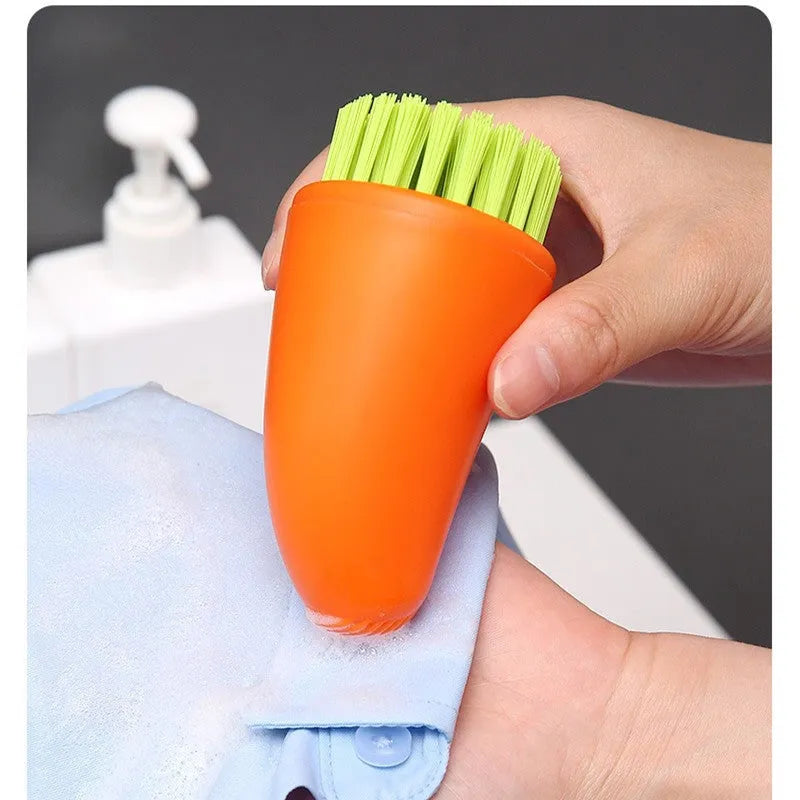 Carrot-shaped cleaning brush kitchen gadget household scrubber with nylon bristles for washing vegetables, fruits, pots, pans, and dishes in orange or white colour options