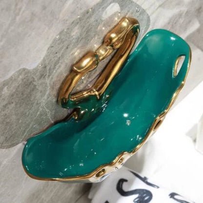 Ceramic swan soap box with suction cup in green, white, and pink