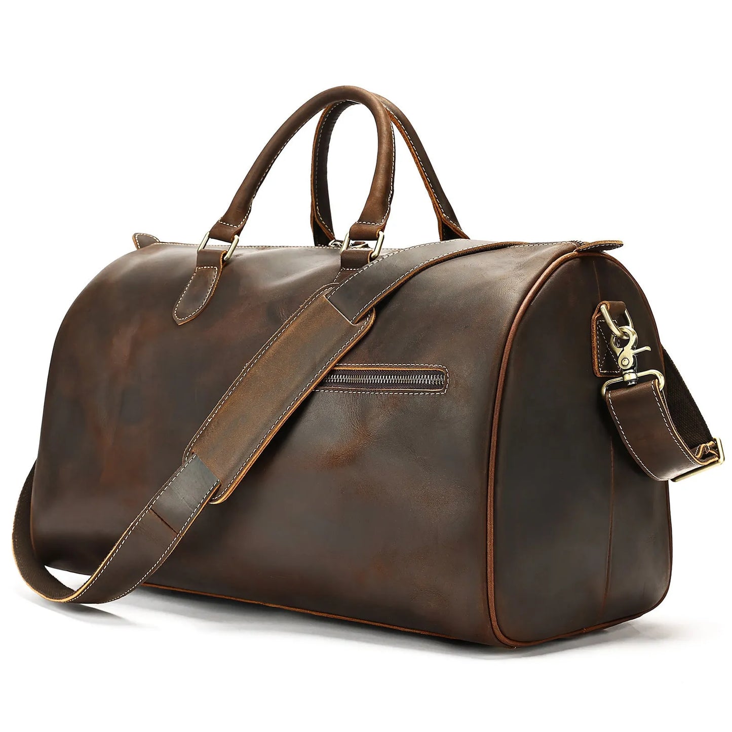 Men's large genuine cowhide leather crossbody bag in vintage travel style.