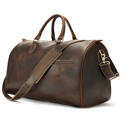 Men's large genuine cowhide leather crossbody bag in vintage travel style.