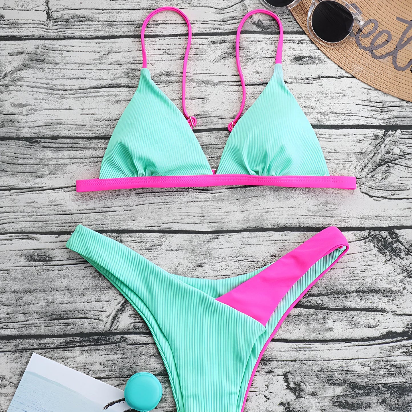 Women's European style nylon bikini swimsuit in a briefs design.