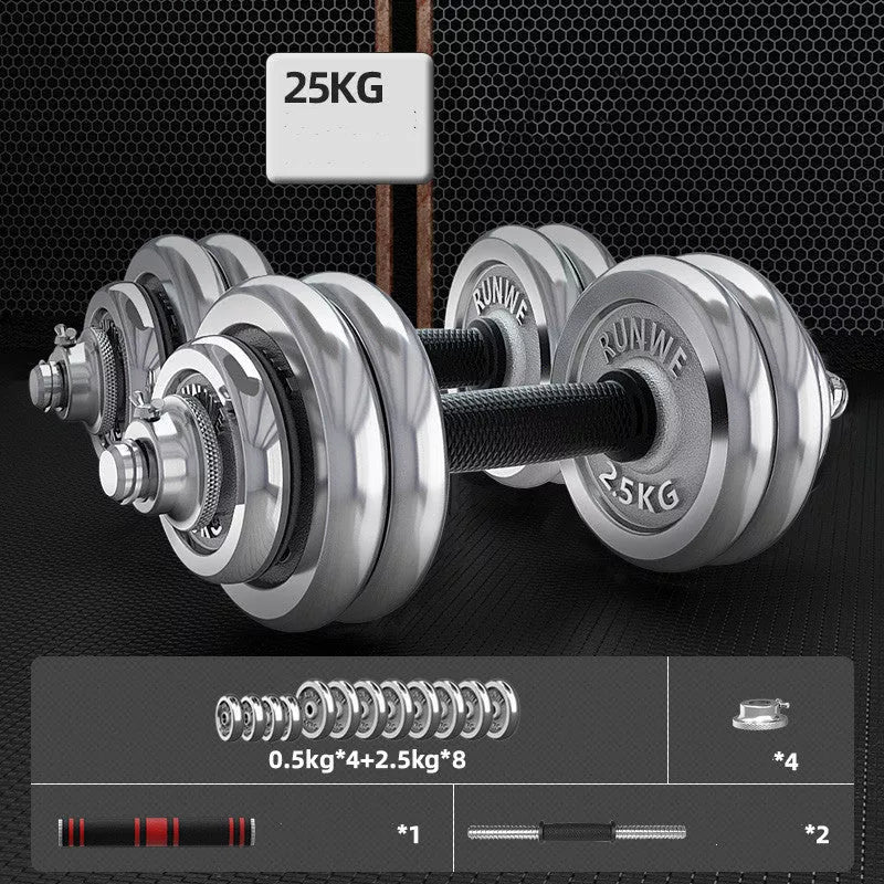 Men's Electroplating Pure Iron Barbell Set with multiple weight options and protective covers