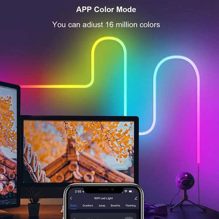 3-metre neon light strip with RGB LEDs and remote control for indoor lighting