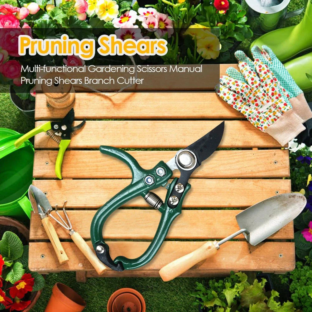 Multifunctional garden scissors with safety buckle and stainless steel spring for pruning