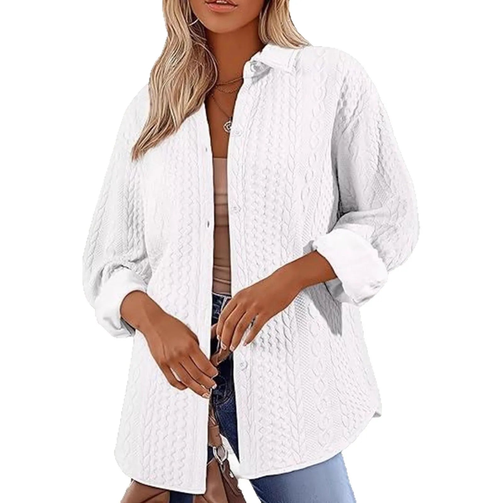 Women's solid colour cardigan sweater in black, shown open as a long-sleeved layer.