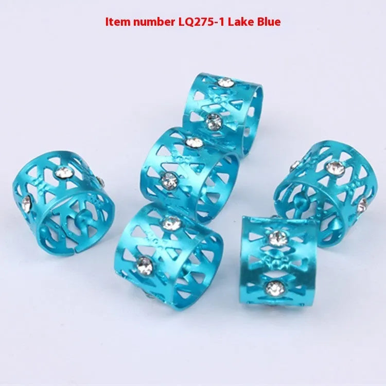 Aluminium wig decoration hair ring with hollow jeweled design in multiple colour options