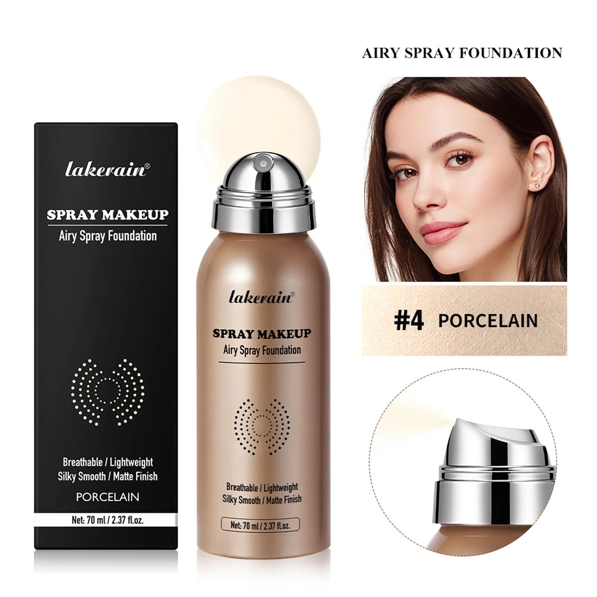 70ml liquid foundation concealer bottle for even skin tone in Beige, Natural, Nude, or Porcelain