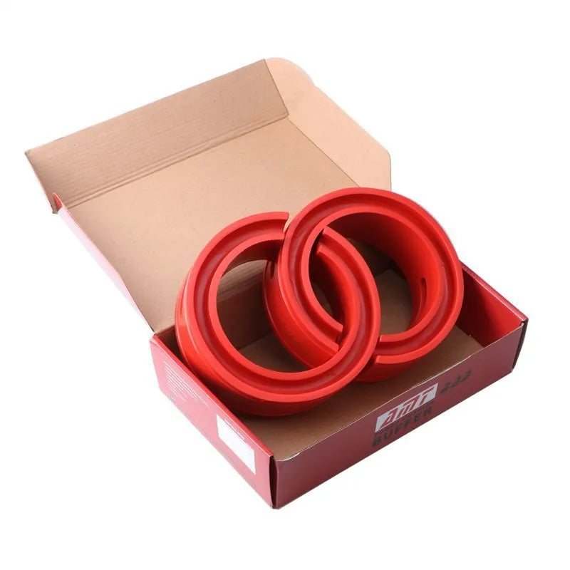 Red rubber shock absorber spring buffer cushion for car suspension, universal fit, A to F specifications available.