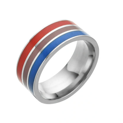 Stylish bisexual pride stainless steel ring with modern geometric design