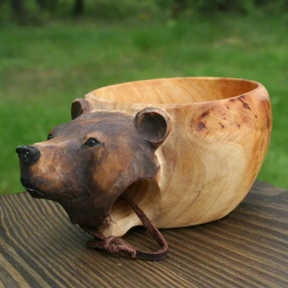 Handcrafted Scandinavian Kuksa Wooden Mug with Unique Wood Grain Designs for Outdoor Adventures