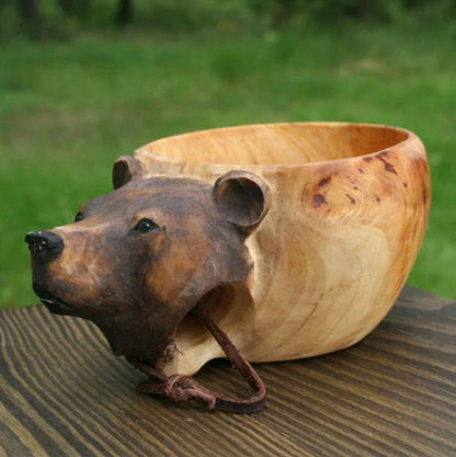 Handcrafted Scandinavian Kuksa Wooden Mug with Unique Wood Grain Designs for Outdoor Adventures