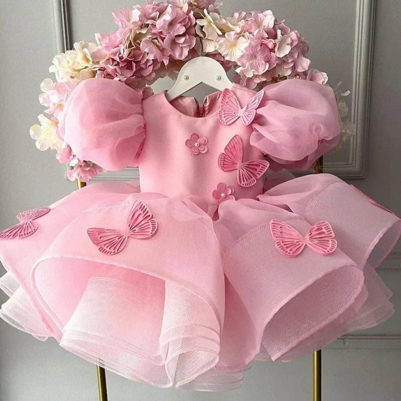 Western-style pink princess dress for baby girl with five-layer tulle skirt and adjustable shoulder straps