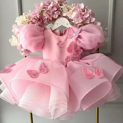Western-style pink princess dress for baby girl with five-layer tulle skirt and adjustable shoulder straps